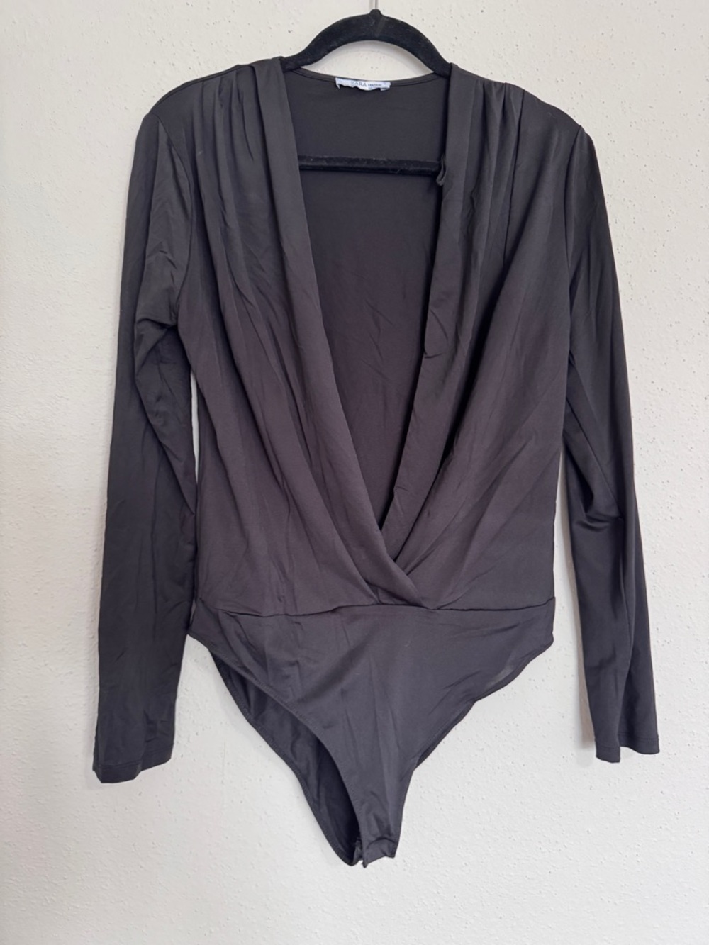Zara Women Bodysuit Longsleeve V Going Out Black Stretch Size Large